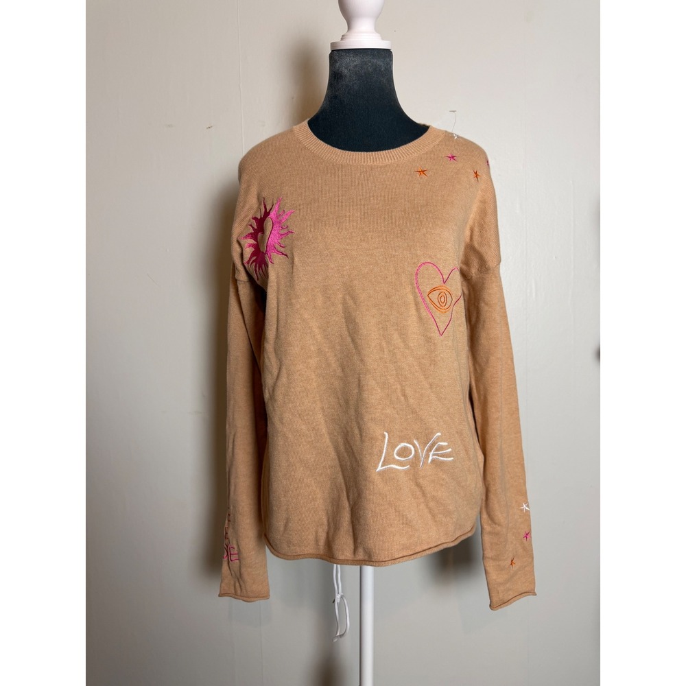 WISPR Blue Pacific Embroidered Love Sun Silk Blend Sweater celestial coastal XS
